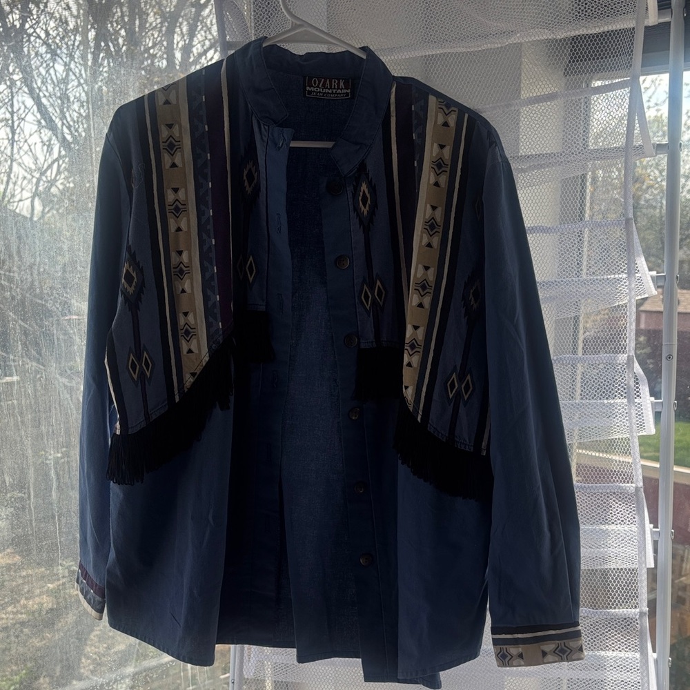 Ozark Mountain Blue Southwestern-Inspired Lightweight Shirt Jacket. Vintage